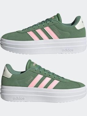 Adidas VL Court Bold Green Pink Spark Platform Sz 8 Women’s Excellent